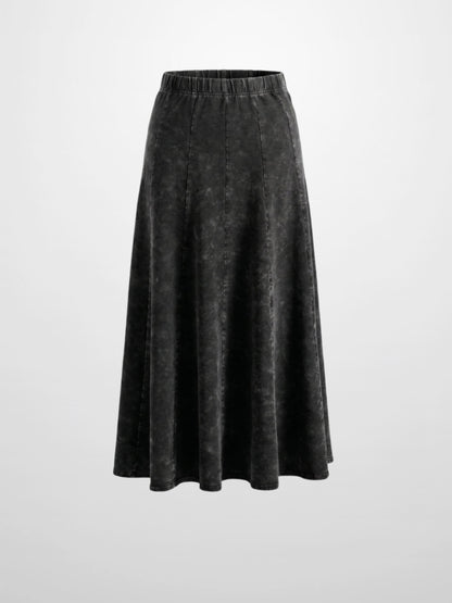 Paneled Flare Skirt 35"-Black Wash