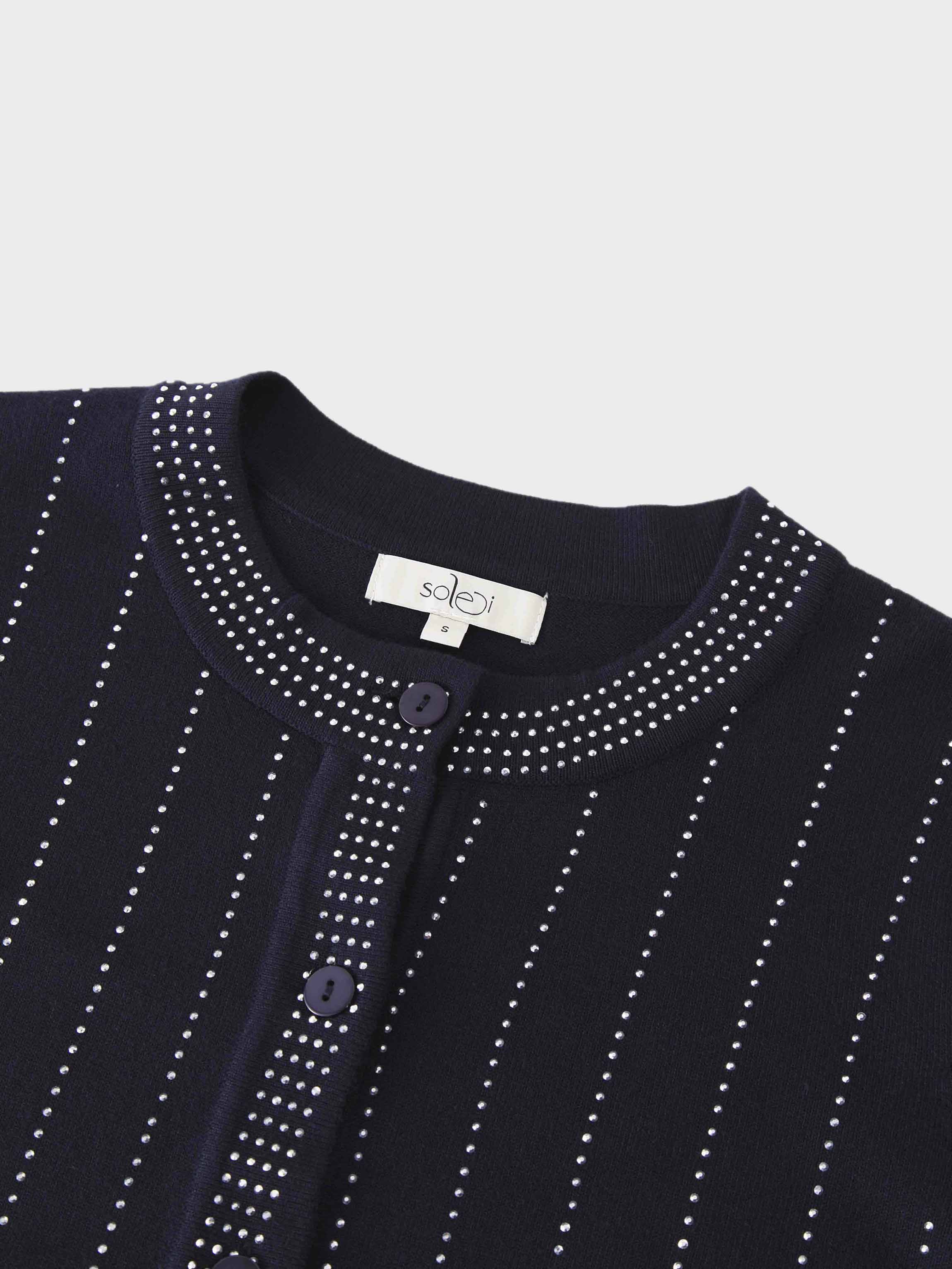 Crystal Pinstripe Crew Cardigan-Navy