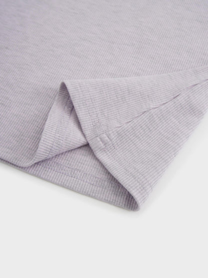Soft Ribbed High V Tee-Heathered Lavender