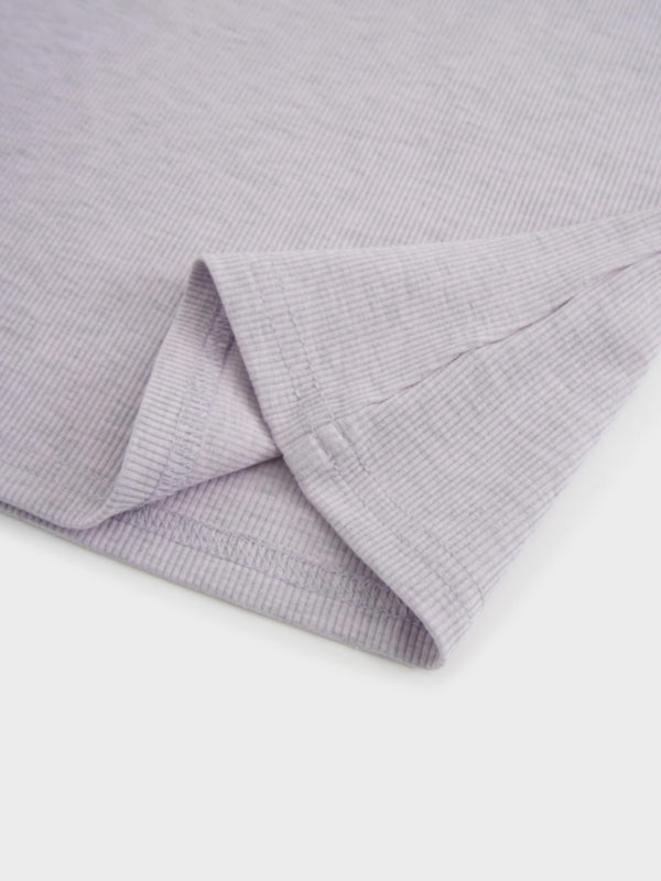 Soft Ribbed High V Tee-Heathered Lavender