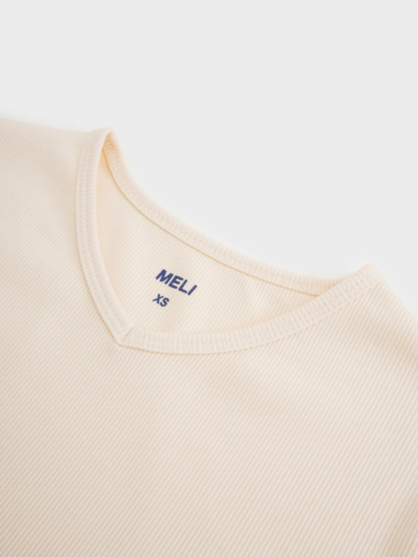 Soft Ribbed High V Tee-Cream