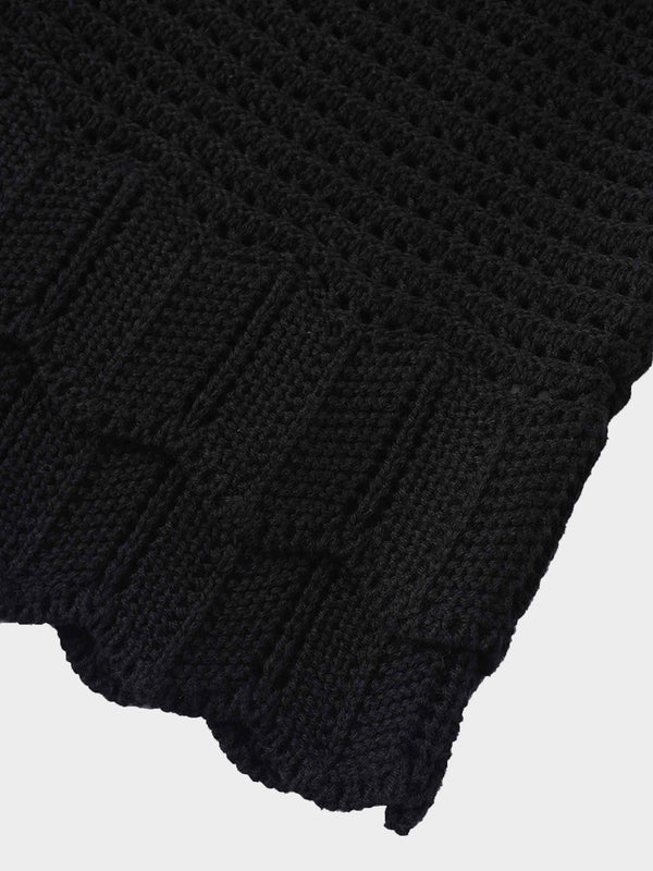Crochet Ruffle Cardigan-Black