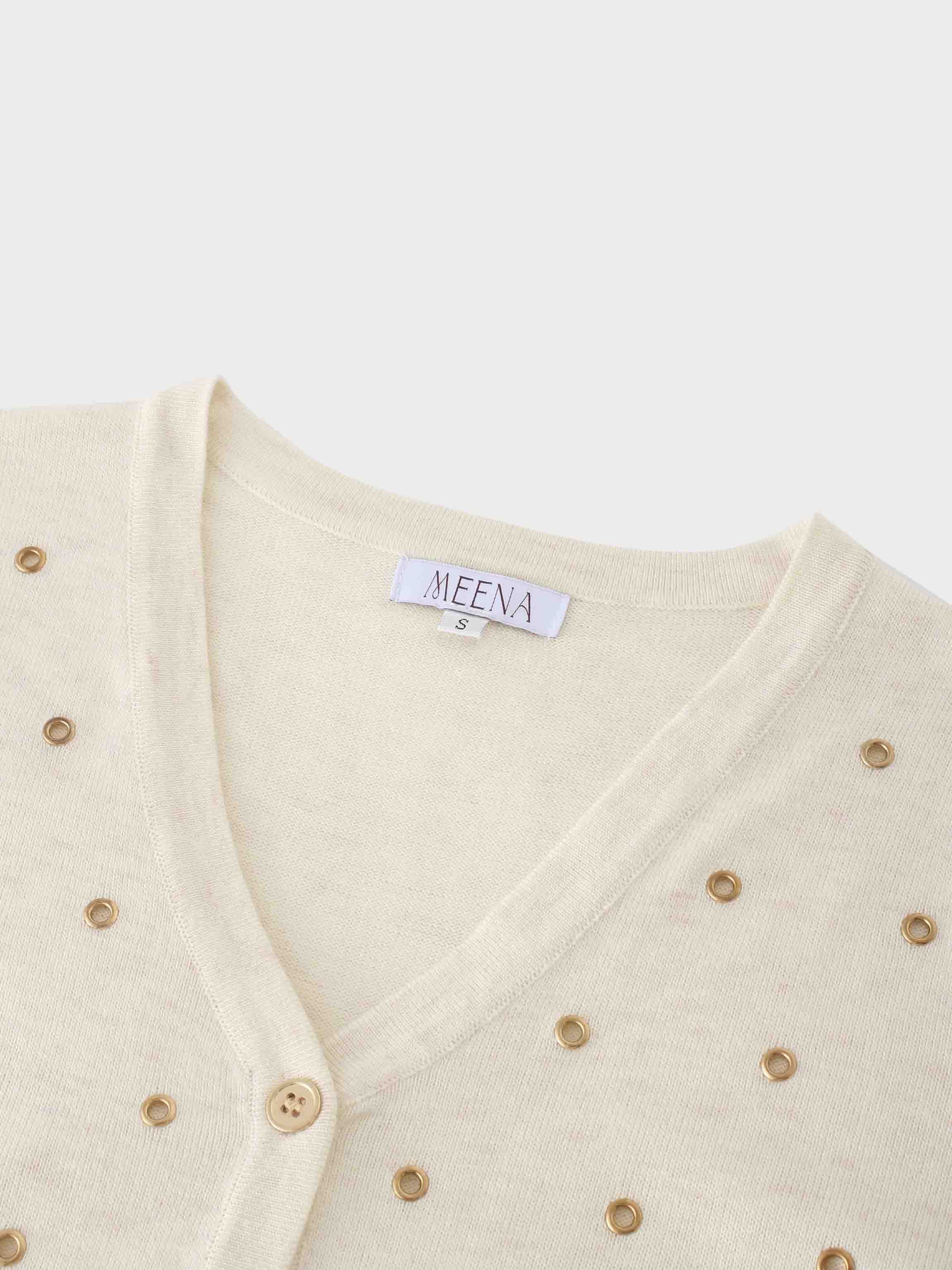 Grommet Cardigan-Cream