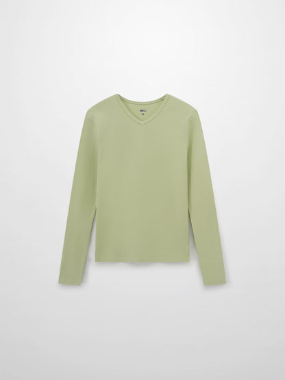 Soft Ribbed High V Tee-Muted Lime