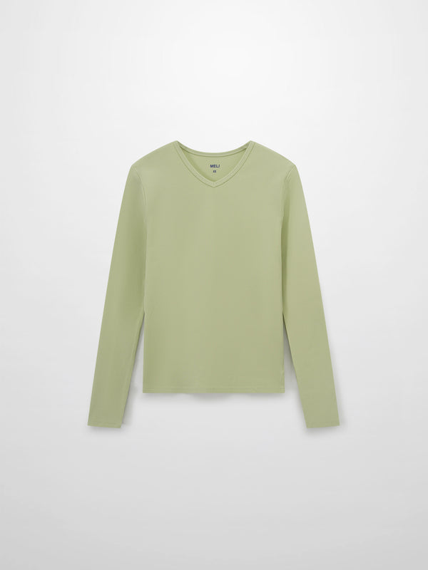 Soft Ribbed High V Tee-Muted Lime