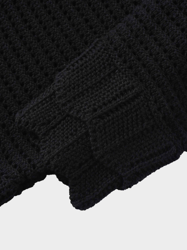 Crochet Ruffle Cardigan-Black