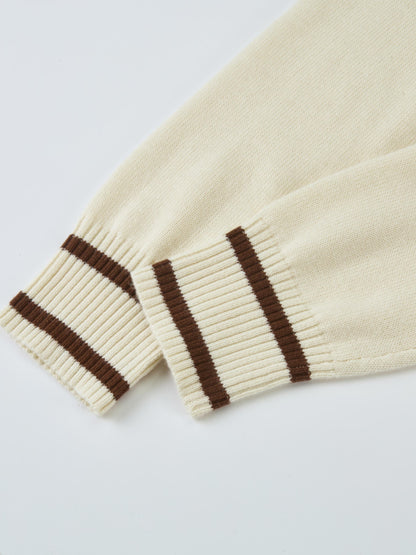 V Neck Argyle Sweater - Cream