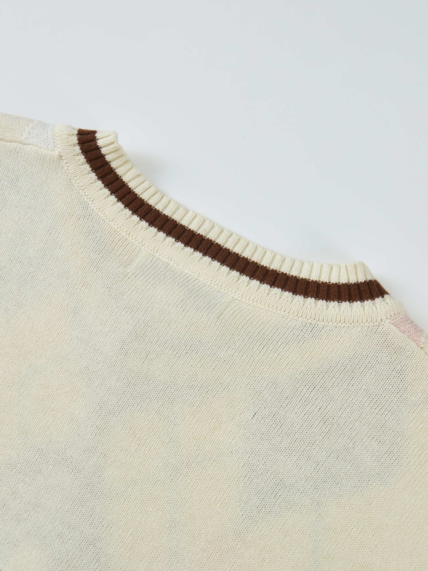 V Neck Argyle Sweater - Cream