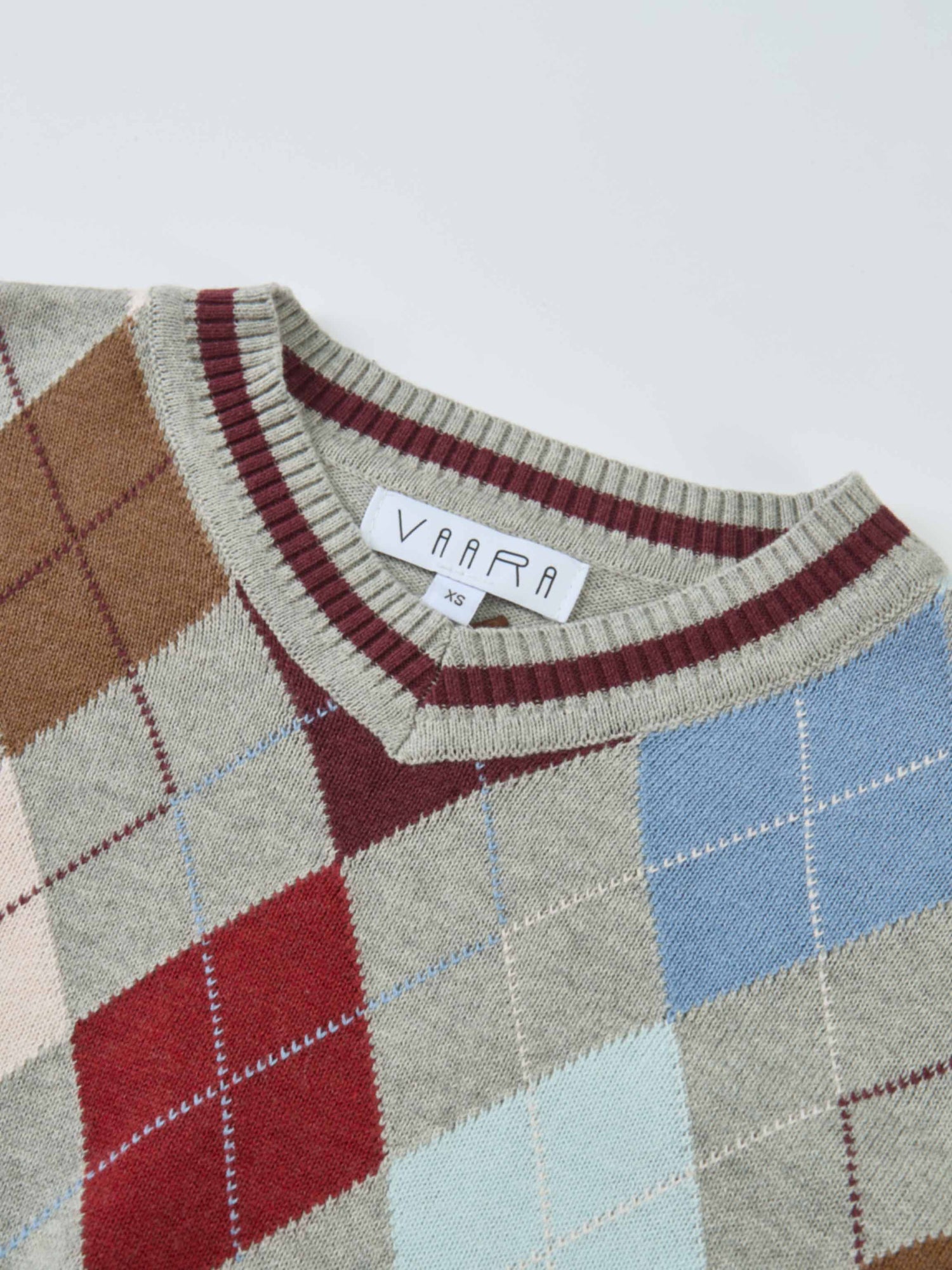 V Neck Argyle Sweater - Grey