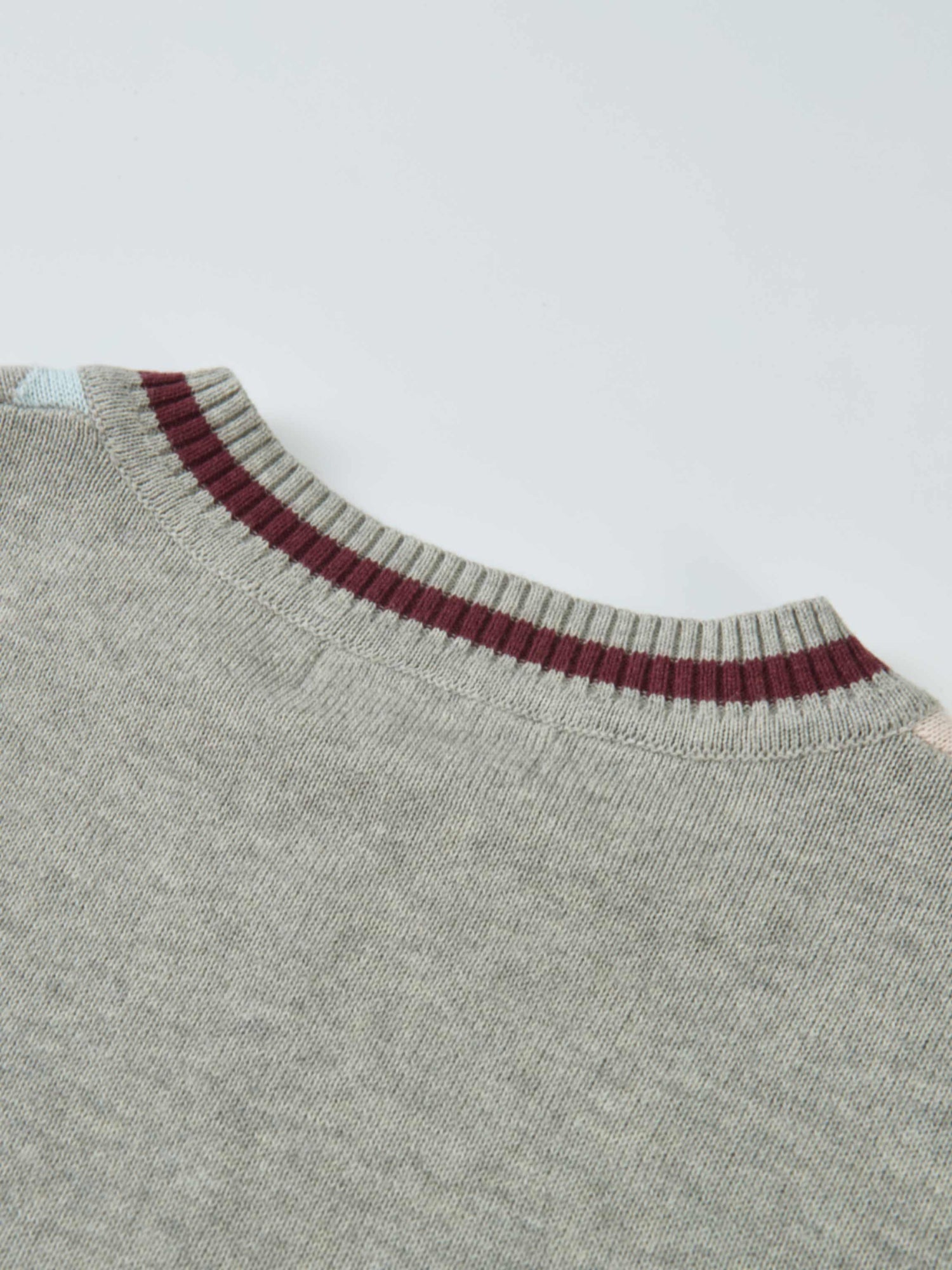 V Neck Argyle Sweater - Grey