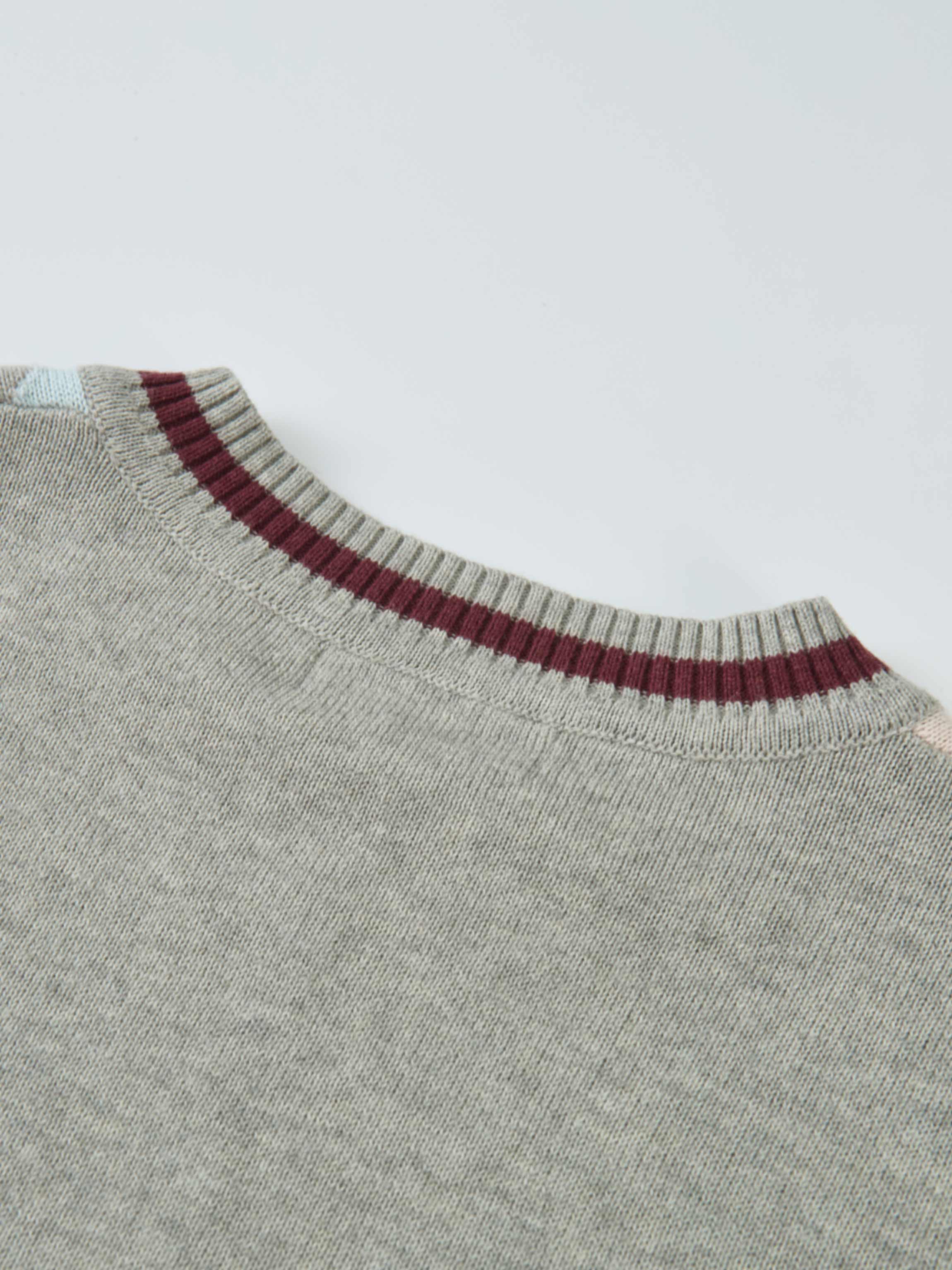 V Neck Argyle Sweater - Grey