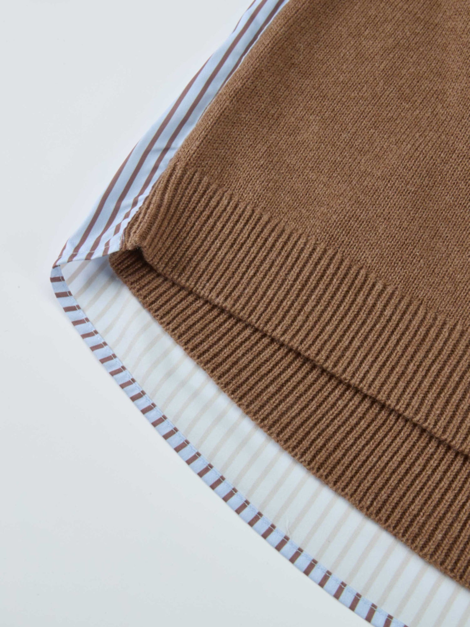 Shirt Back Sweater - Brown/Light Blue Stripe