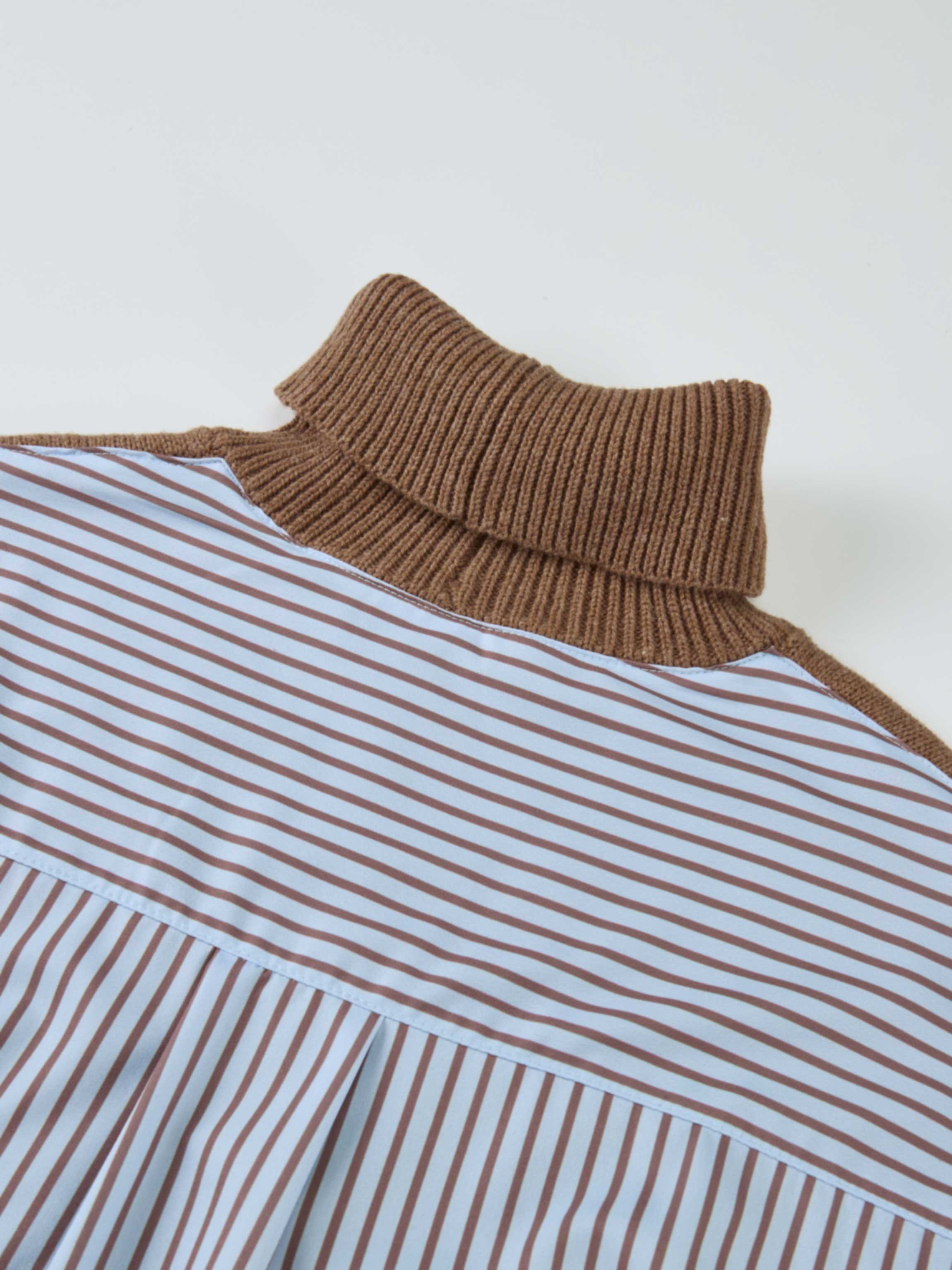 Shirt Back Sweater - Brown/Light Blue Stripe