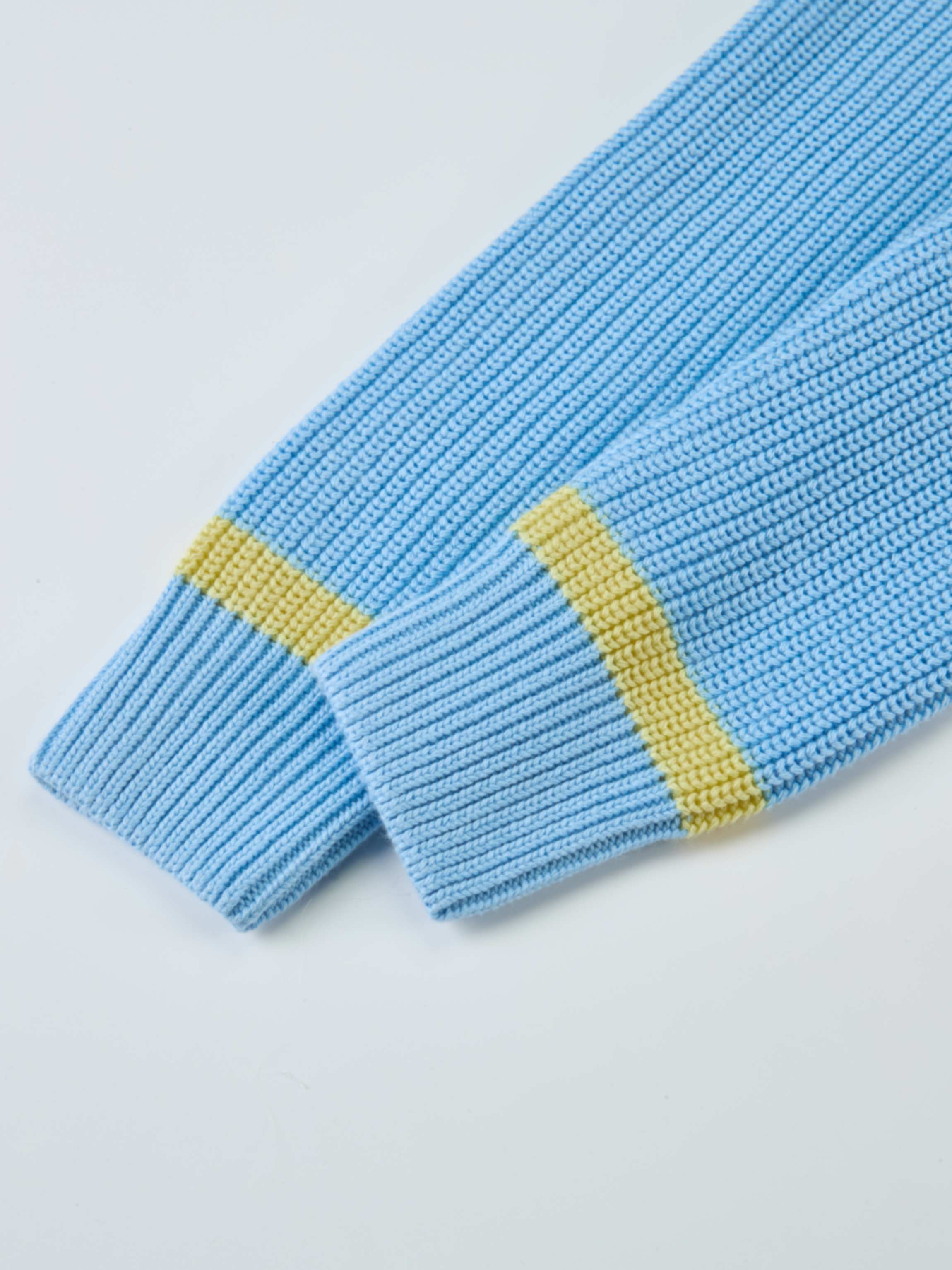 V Neck Varsity Sweater - Light Blue/Yellow