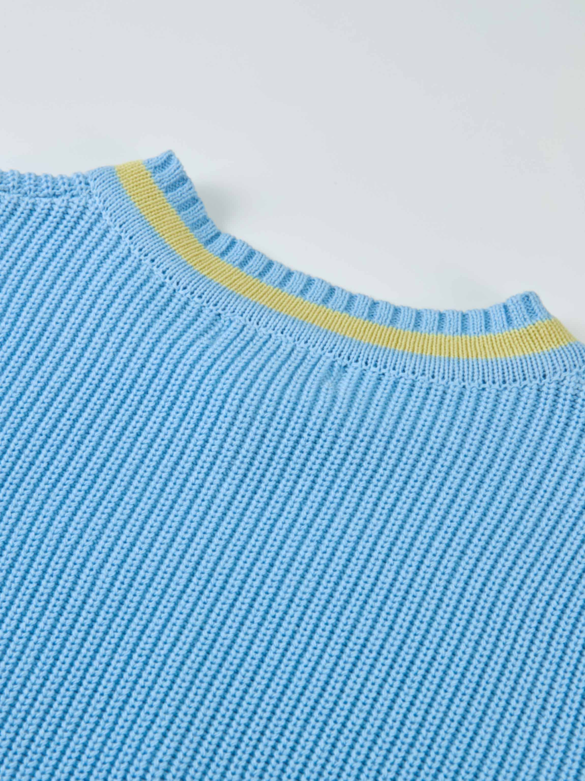 V Neck Varsity Sweater - Light Blue/Yellow