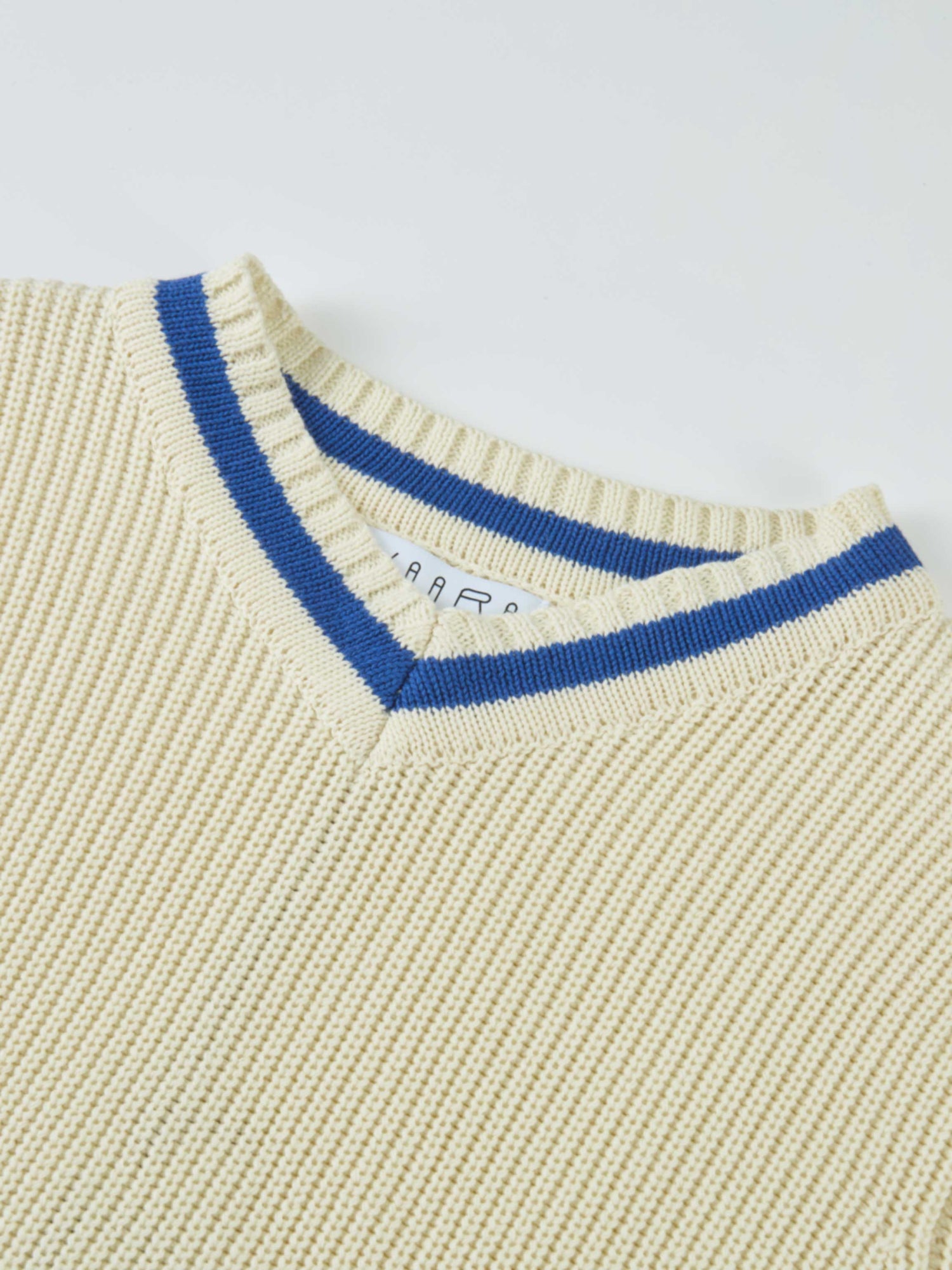 V Neck Varsity Sweater - Cream/Cobalt Blue