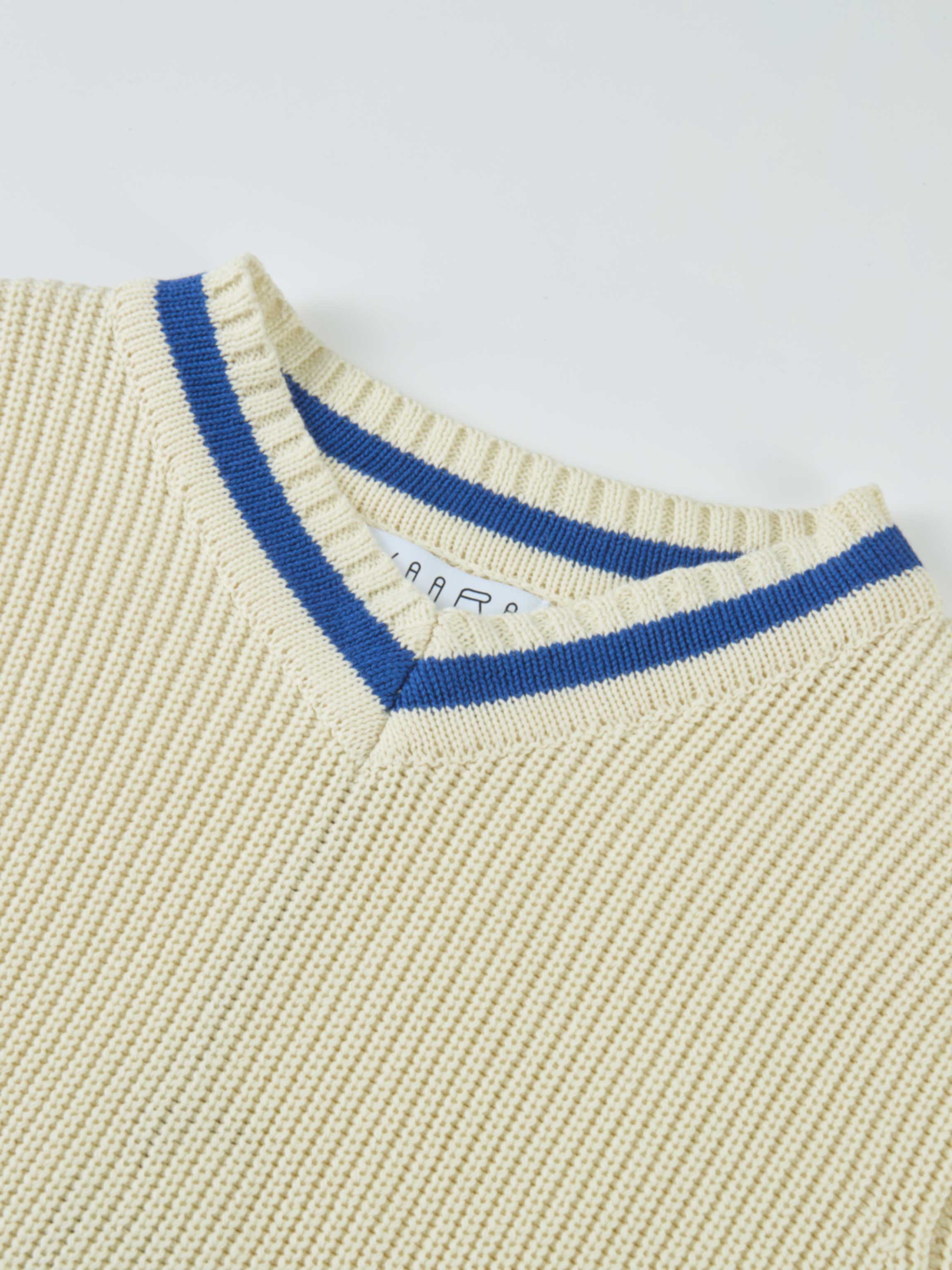 V Neck Varsity Sweater - Cream/Cobalt Blue