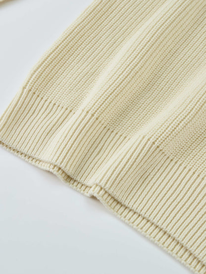 V Neck Varsity Sweater - Cream/Cobalt Blue