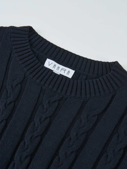 Striped Shirt Detail Sweater - Navy/Burgundy Stripe