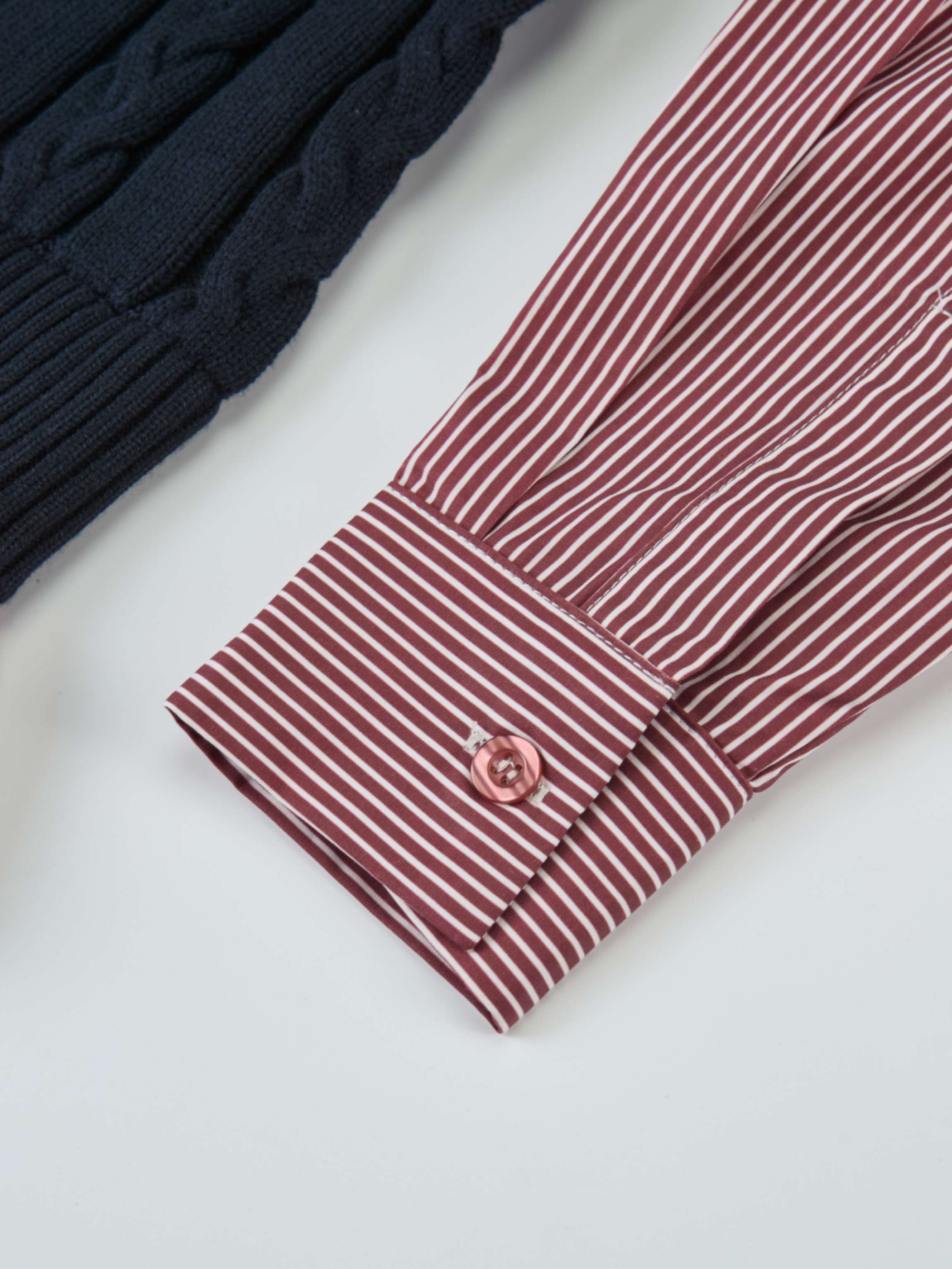 Striped Shirt Detail Sweater - Navy/Burgundy Stripe