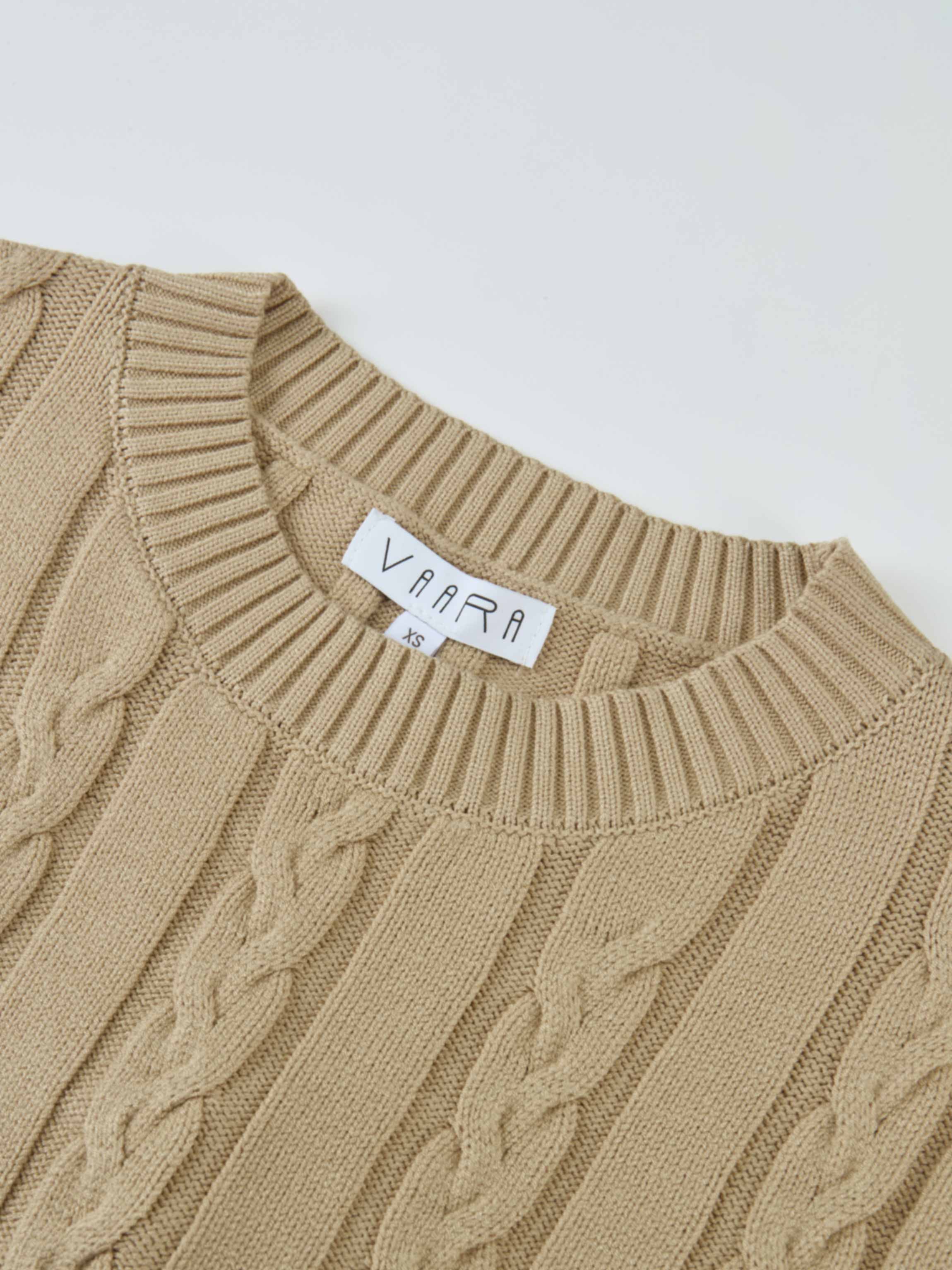 Striped Shirt Detail Sweater - Tan/Tan Stripe