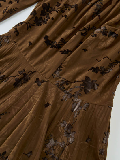 Front Knot Pleated Maxi Dress - Bronze/Black Floral