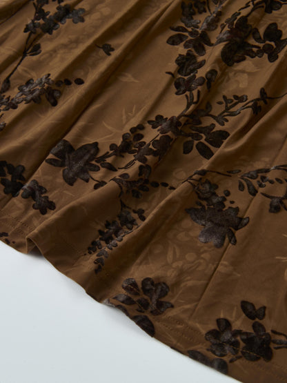 Front Knot Pleated Maxi Dress - Bronze/Black Floral