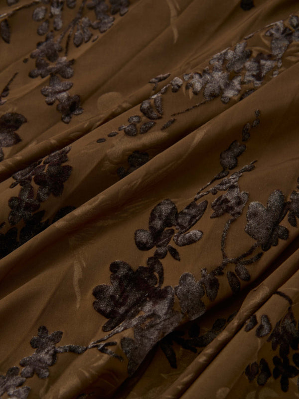Front Knot Pleated Maxi Dress - Bronze/Black Floral