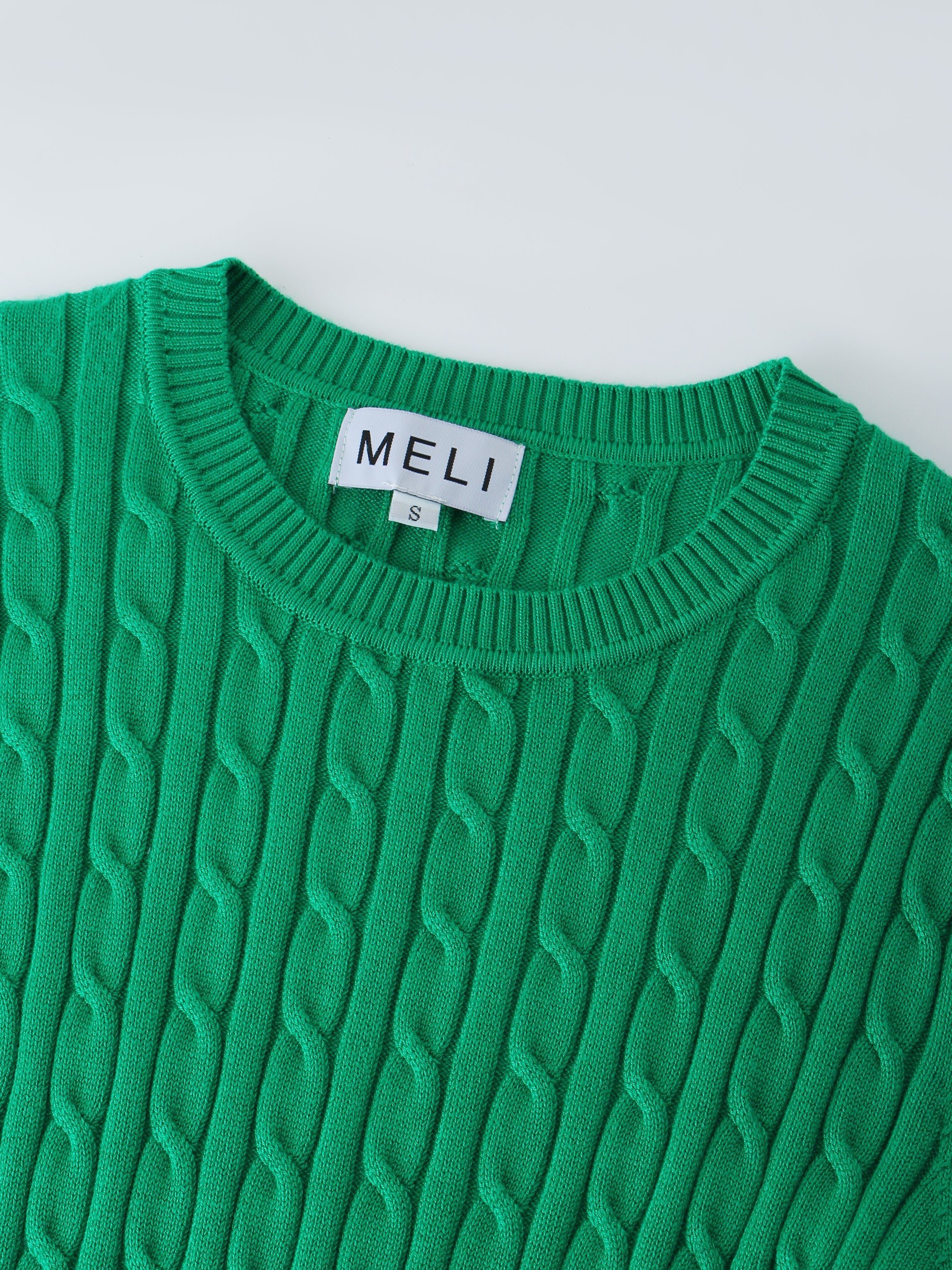 Knit Cable Sweater-Kelly Green