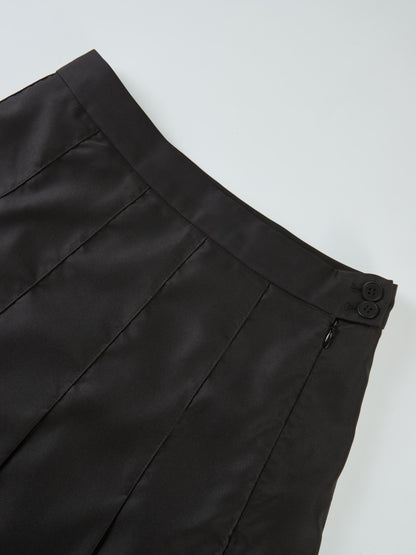 Lux Satin Pleated Skirt 35" - Black