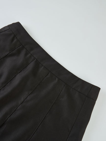 Lux Satin Pleated Skirt 35" - Black