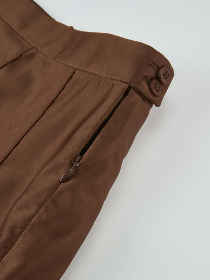 Lux Satin Pleated Skirt 35"- Brown
