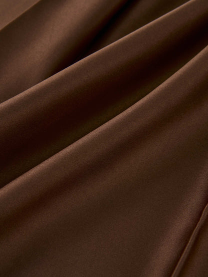 Lux Satin Pleated Skirt 35"- Brown