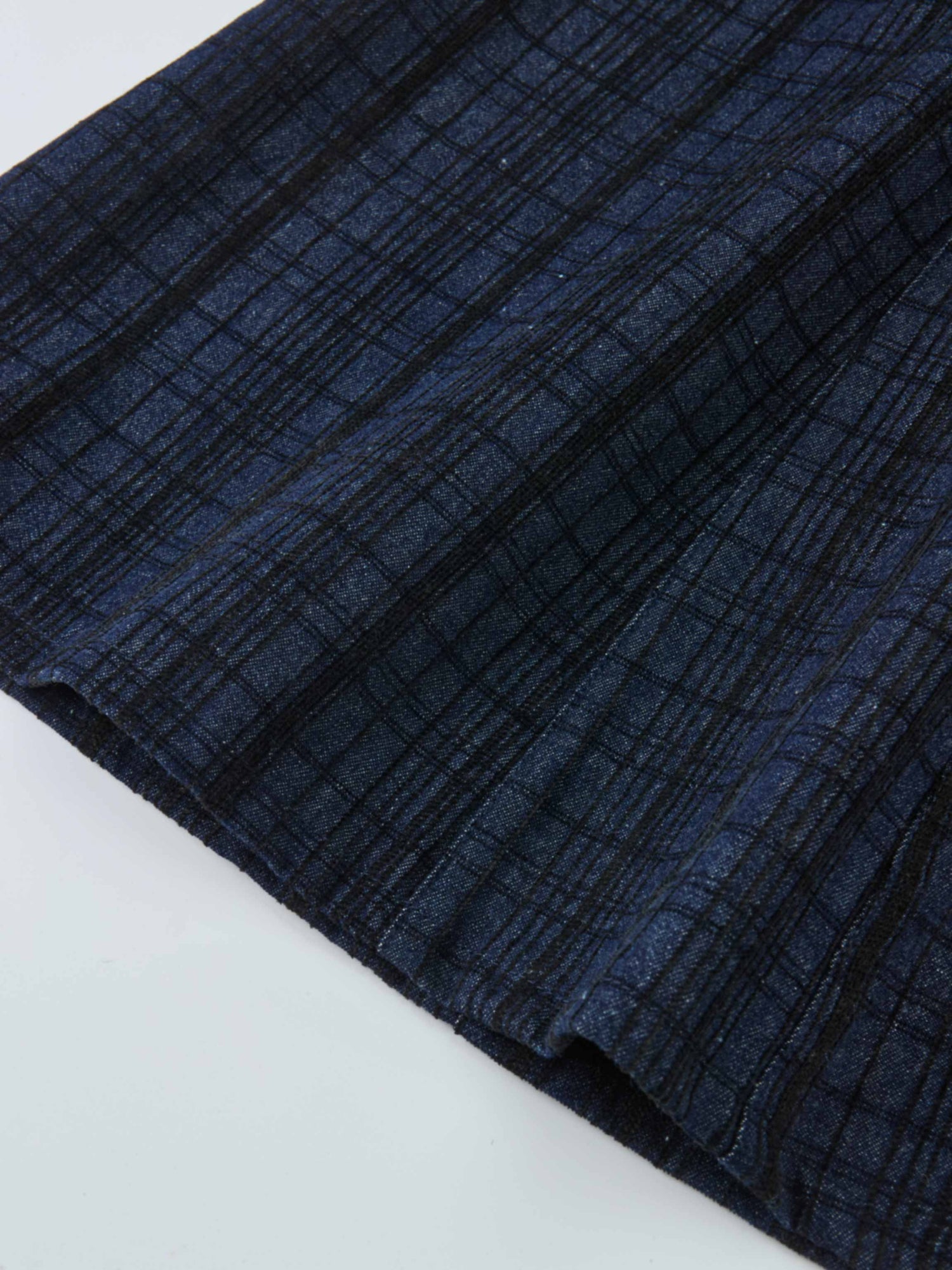 Drop Waist Button Down Printed Denim Skirt - Blue Plaid
