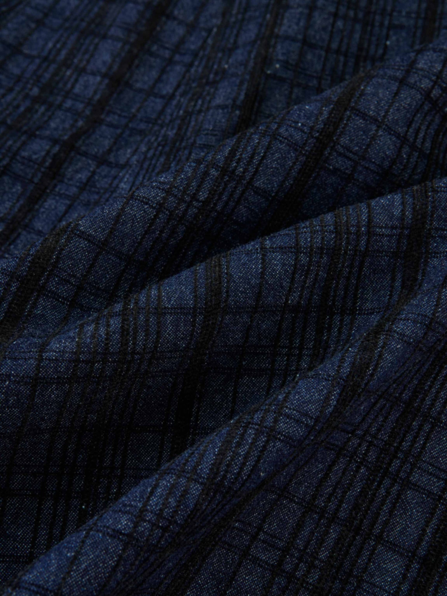 Drop Waist Button Down Printed Denim Skirt - Blue Plaid