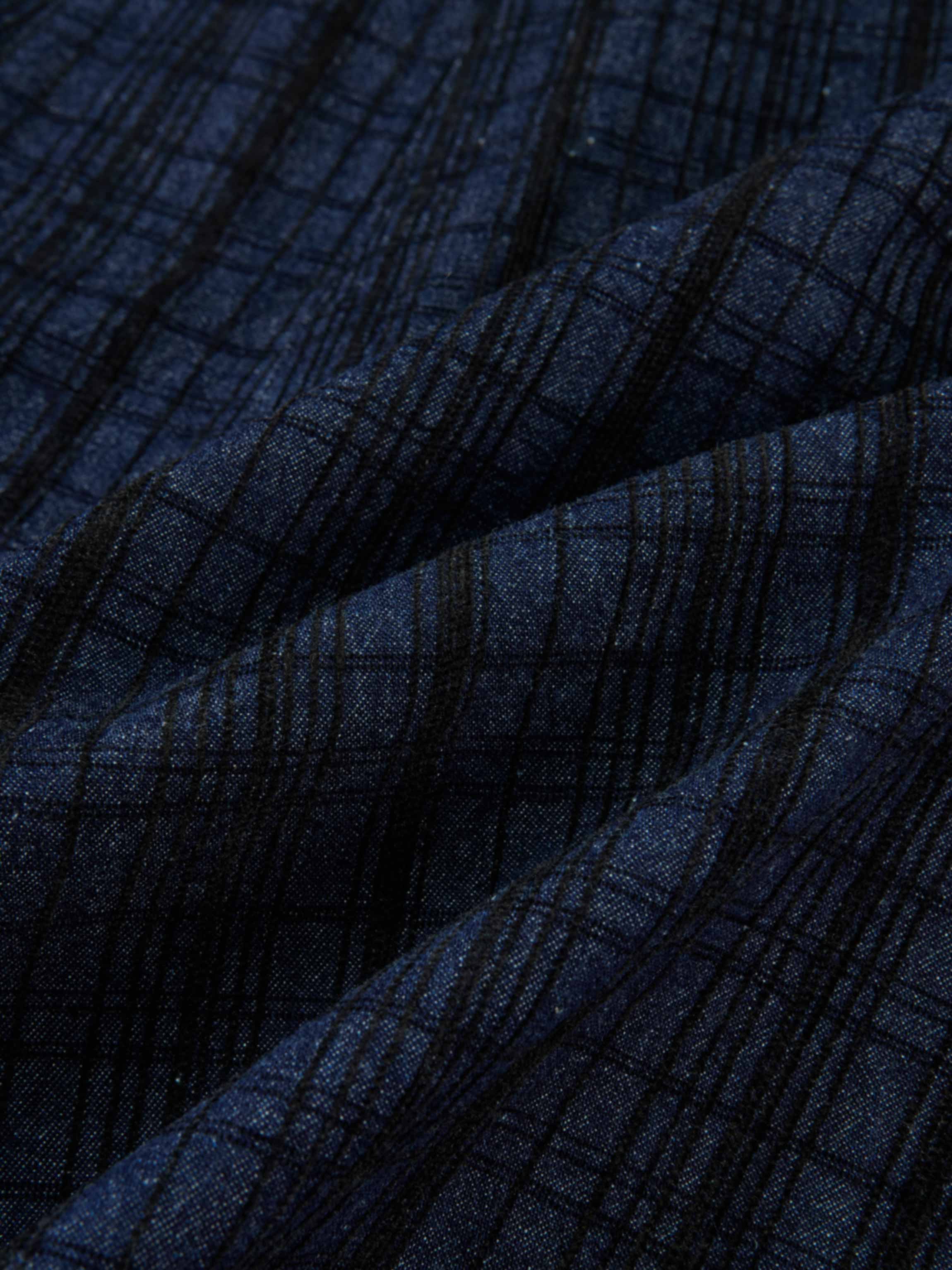 Drop Waist Button Down Printed Denim Skirt - Blue Plaid