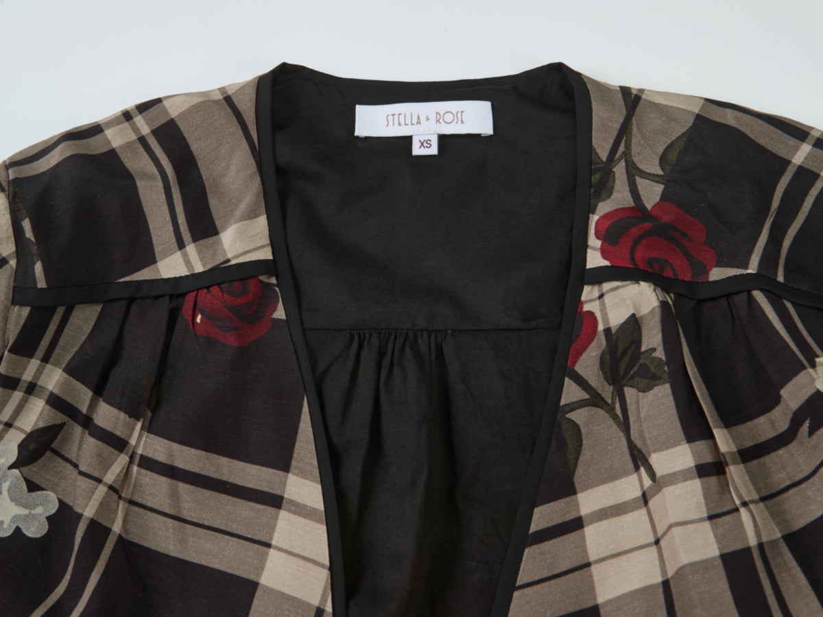 Handkerchief Hem Wrap Dress - Plaid/Floral