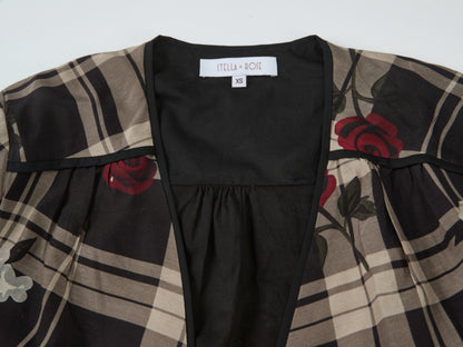 Handkerchief Hem Wrap Dress - Plaid/Floral
