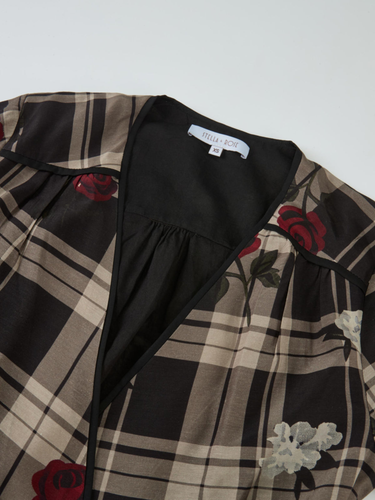 Handkerchief Hem Wrap Dress - Plaid/Floral