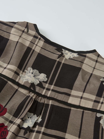 Handkerchief Hem Wrap Dress - Plaid/Floral