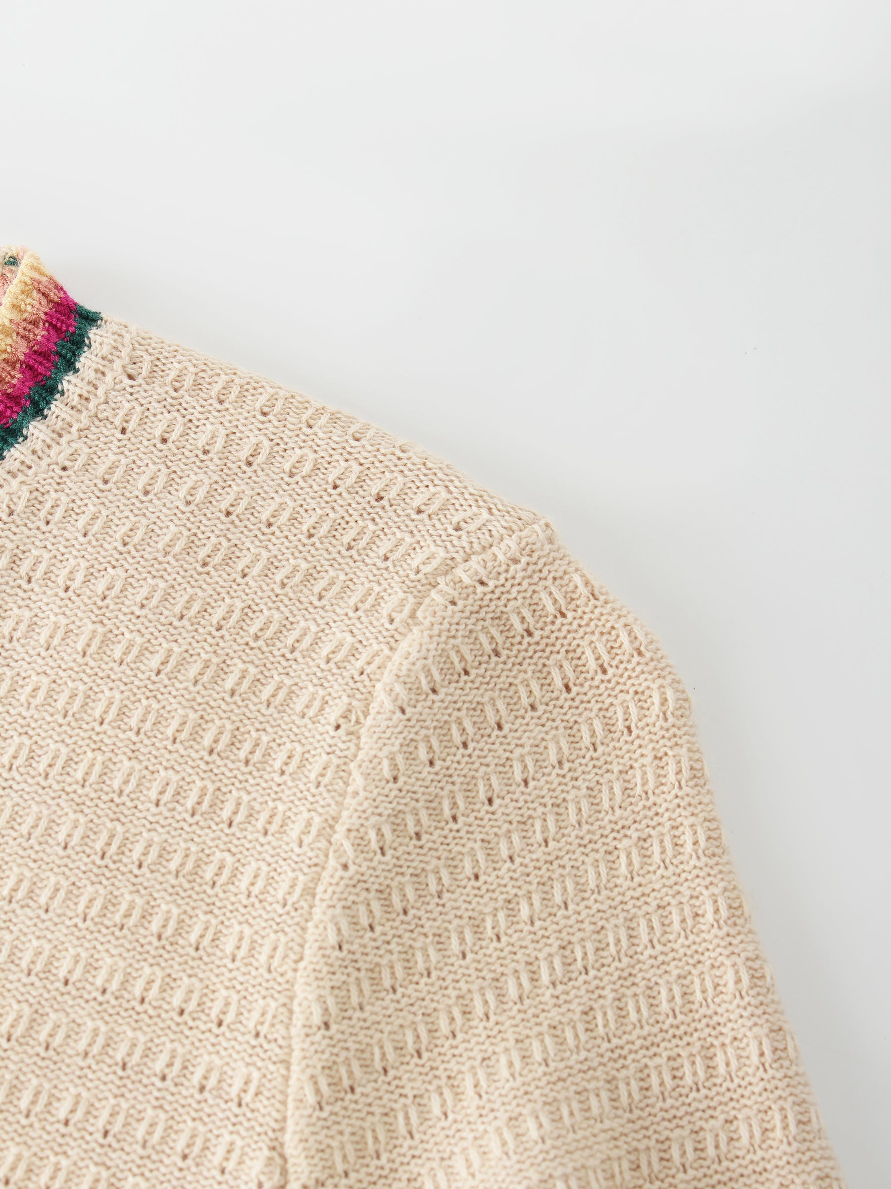 Crochet Trim Sweater-Tan/Pink