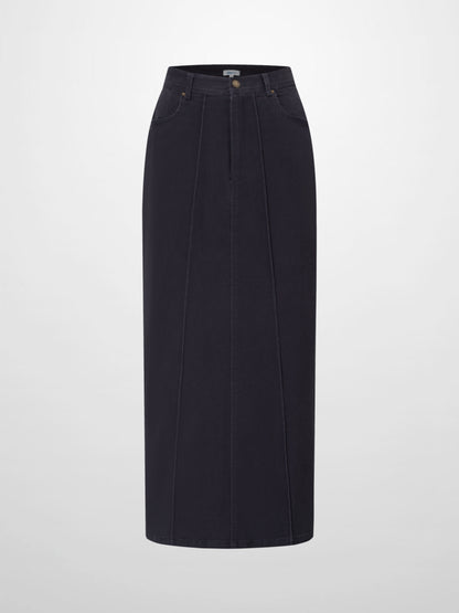 Side Seamed Twill Skirt-Navy