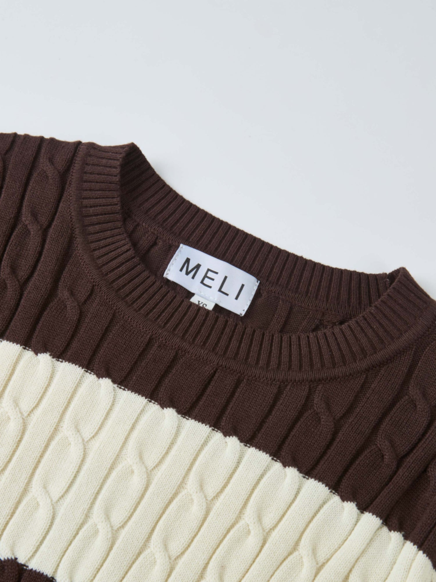 Wide Stripe Cable Knit Sweater - Cream/Brown