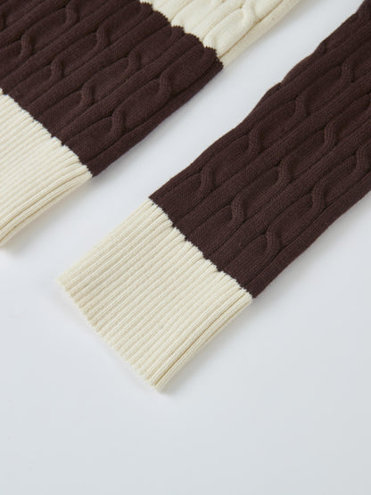 Wide Stripe Cable Knit Sweater - Cream/Brown