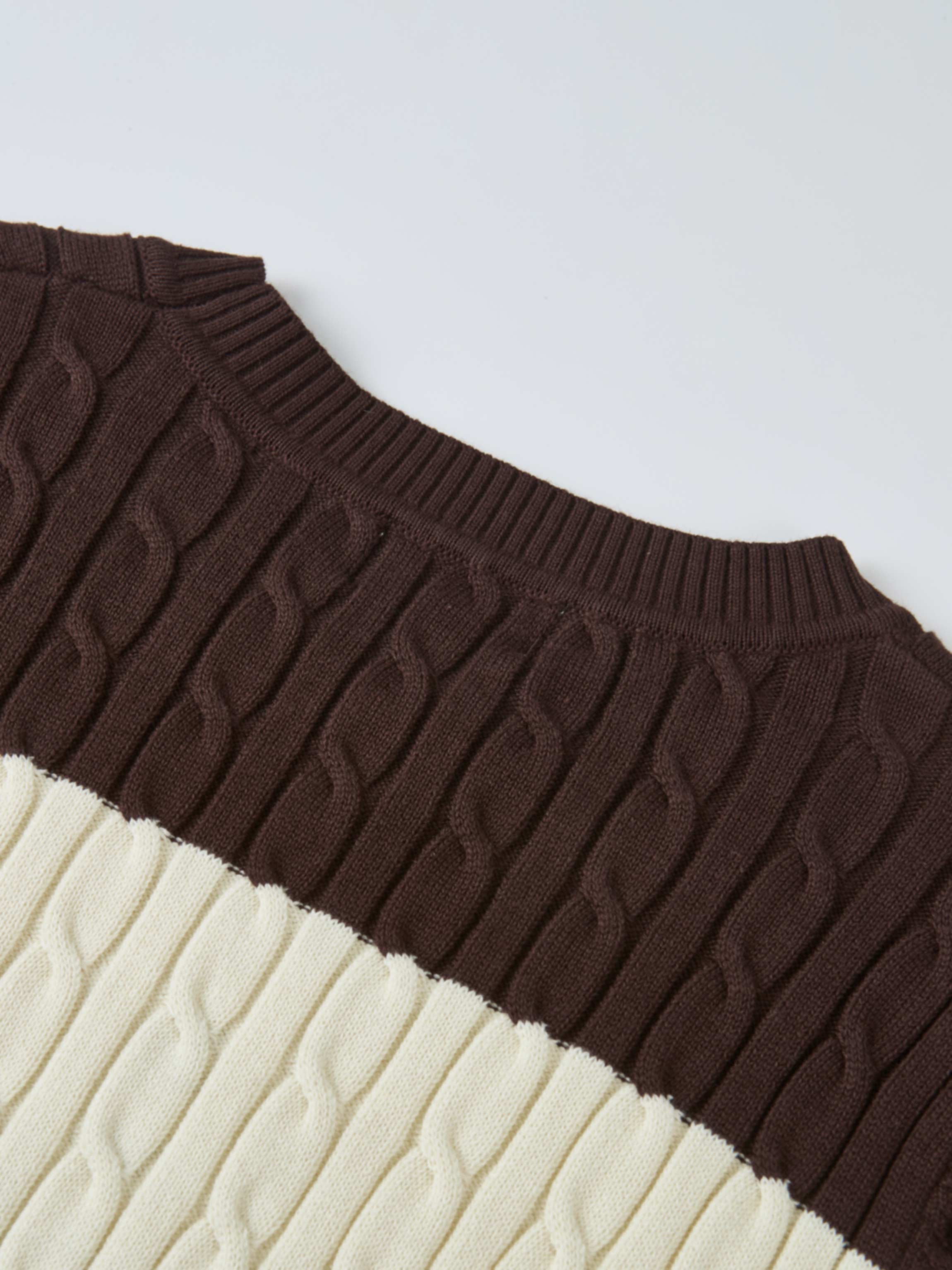 Wide Stripe Cable Knit Sweater - Cream/Brown