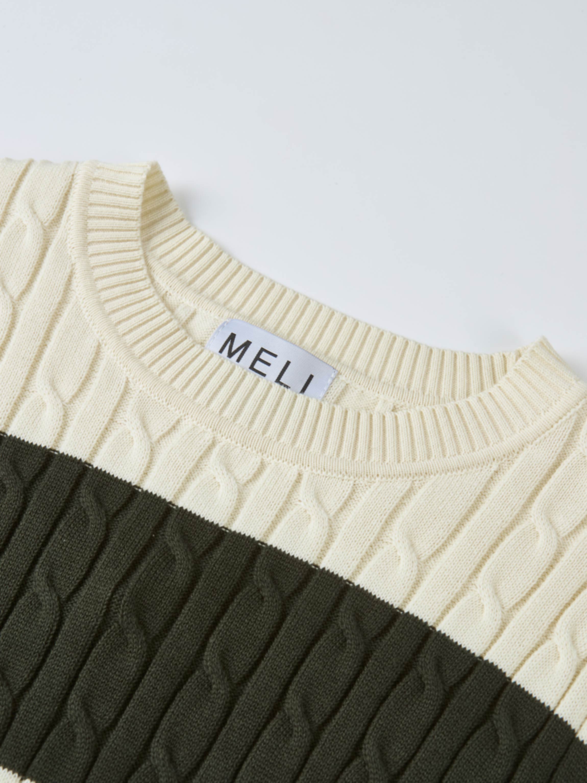 Wide Stripe Cable Knit Sweater - Green/Cream