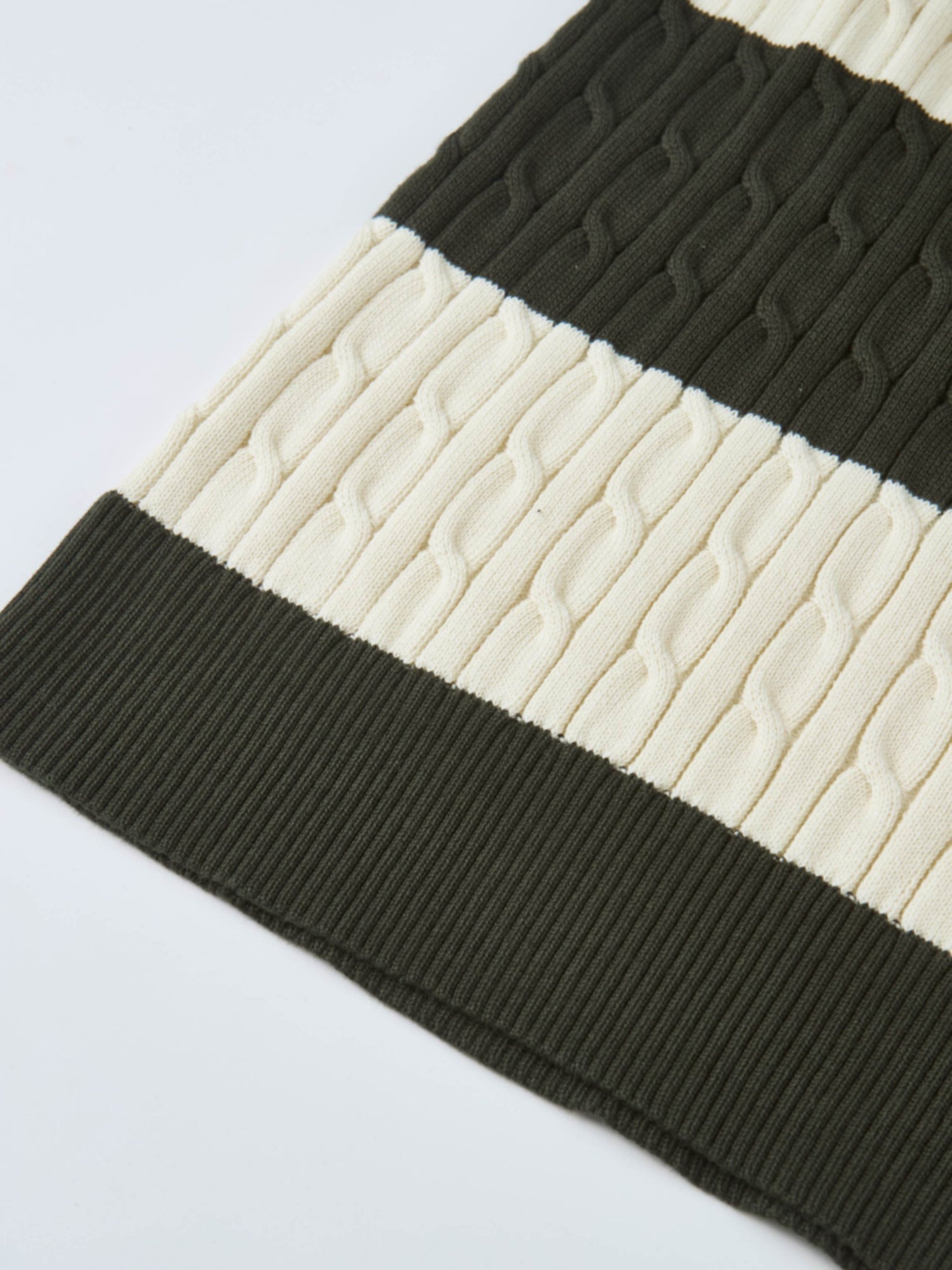 Wide Stripe Cable Knit Sweater - Green/Cream