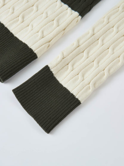 Wide Stripe Cable Knit Sweater - Green/Cream