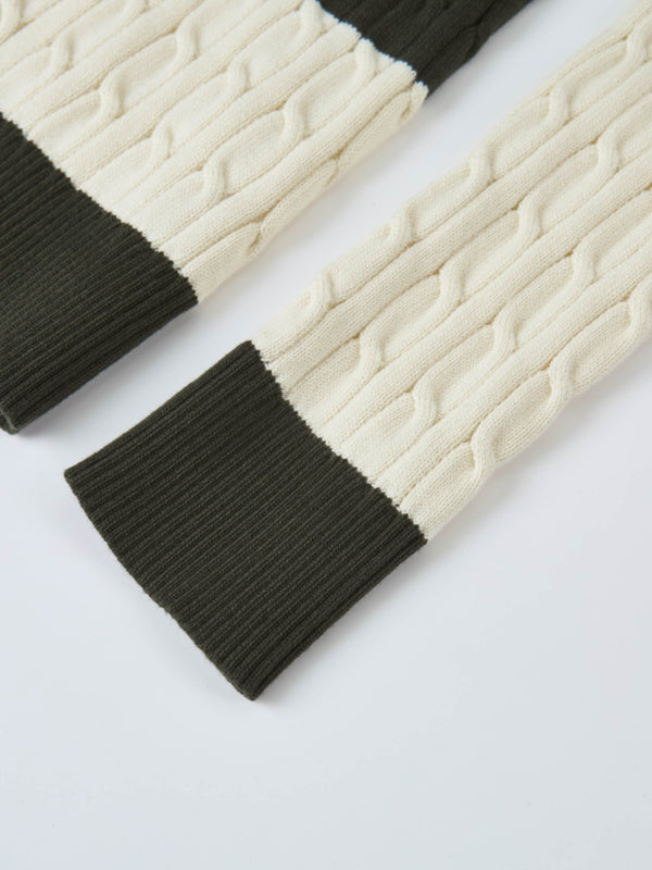 Wide Stripe Cable Knit Sweater - Green/Cream