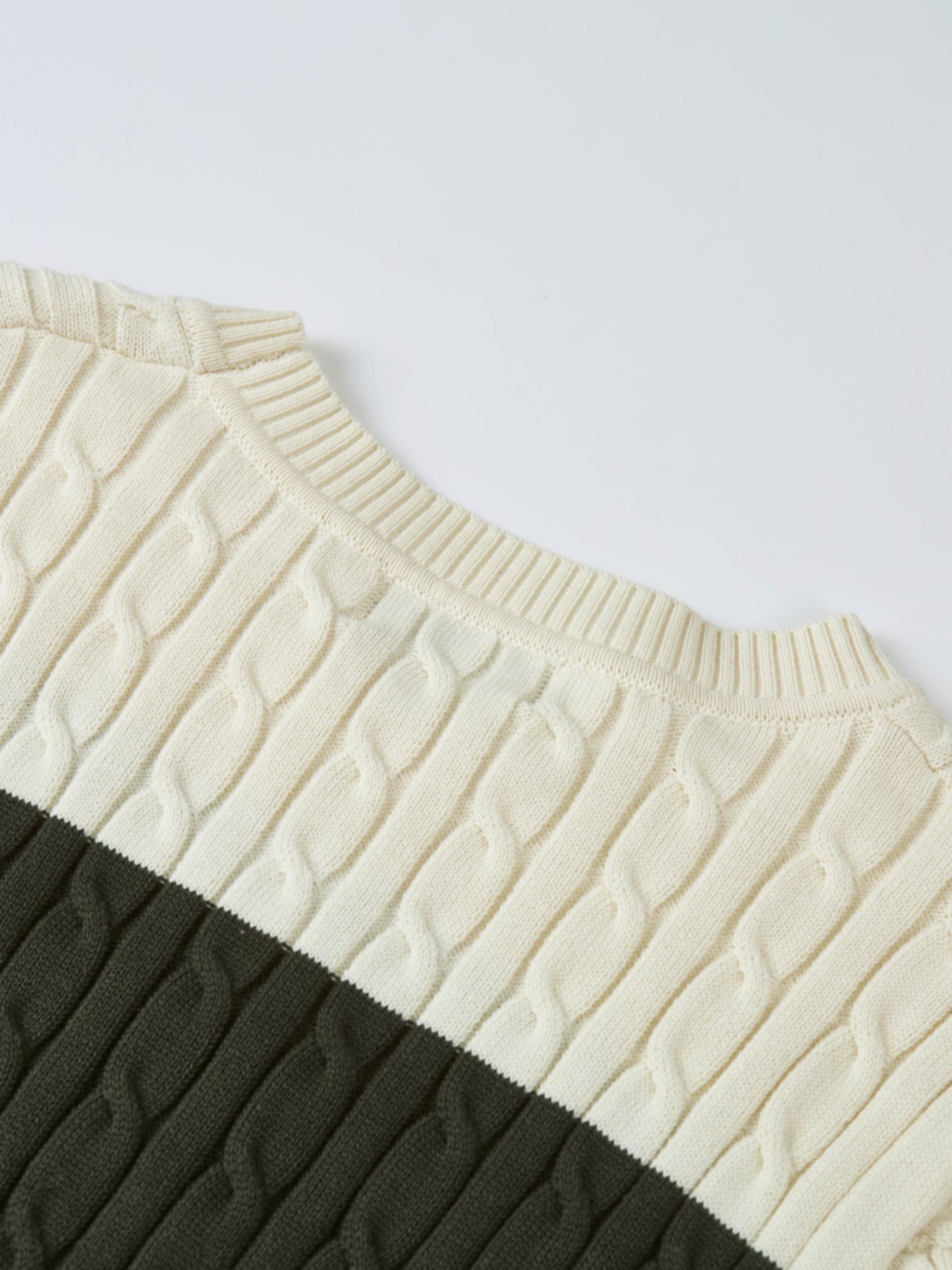 Wide Stripe Cable Knit Sweater - Green/Cream